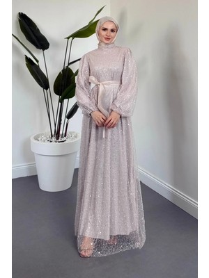 Merven Akyüz Celeste Pul Payet Abiye Krem