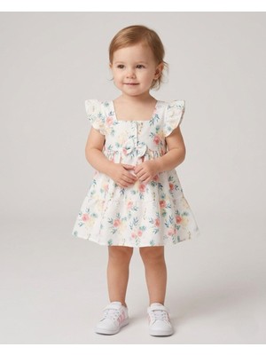 Ege Bebek Kız Çocuk Yazlık Çiçek Basılı Askılı 2-3-4-5 Yaş Askılı Bayramlık Elbise
