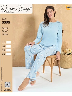 Sleep Poleren Mavi Modal Battal Pijama Takım