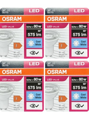 Avarson (4 Adet) Ledvance 6,9W GÜNIŞIĞI-ILIK Beyaz (4000K) GU10 Duylu LED Spot Ampul