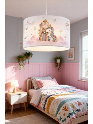 PremiumPort Çocuk Odası Renkli Prenses Desenli Avize, Eğlenceli ve Şık Aydınlatma