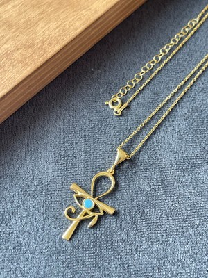 Aida Jewelss 925 Ayar Gümüş Firuze Taşlı Ank Ra Gümüş Kolye 45 cm