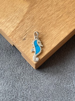 Aida Jewelss 925 Ayar Gümüş Sıkma Turkuaz Taşlı Tasarım Deniz Atı Gümüş Kolye Ucu