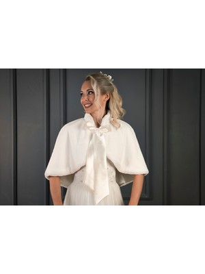 Sed da Exclusive Kırıkbeyaz   Uzun  Fiyonklu  Gelin   Etol,   Kürk,  Bolero