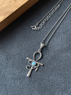 Aida Jewelss 925 Ayar Gümüş Firuze Taşlı Ank Ra Gümüş Kolye 45 cm
