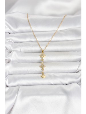 Store Mania Ieg™ 316L Çelik Gold Renk Kutup Yıldızı Y Model Zirkon Taşlı Kadın Kolye - TJ-BKO11049