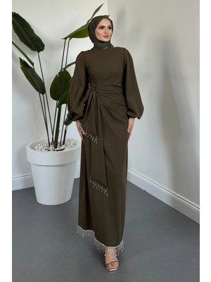 Merven Akyüz Carmielle Kemeri ve Alt Kısmı Taşlı Abiye Haki