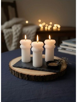 Varkal 3’lü Beyaz Sütun Model Mum Seti – Dekoratif El Yapımı