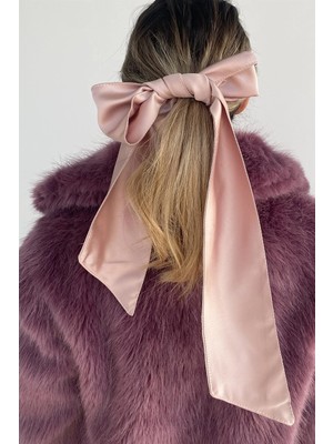 Stone Family Gül Kurusu Saten Fular Toka - 134 cm Ekstra Uzun Kurdeleli Saç Aksesuarı