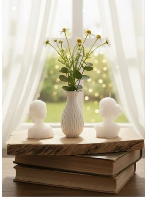 Varkal 2'li Iskandinav Tarzı Kadın Silüet Mum Set ve Vazo - Dekoratif El Yapımı