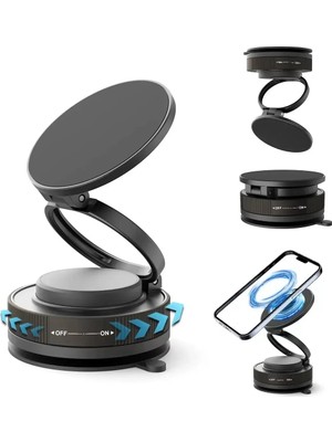 Midas Toptan Home Magsafe Çevirmeli Vantuzlu Manyetik Araç Içi Telefon Tutucu Siyah