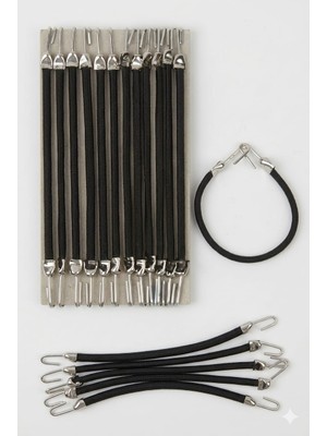 Nati Co Siyah Saç Lastiği Çengelli Toka - 6'lı Paket Metal Kancalı Saç Toplama Lastiği