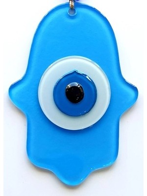 Nemere Nazar Boncuklu Bebek Mavisi Renginde Fatma Ana Bereket Eli Cam Duvar Süsü
