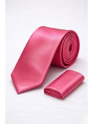 Pembe Kravat & Mendil Seti