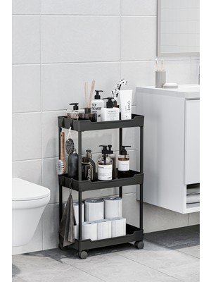 Urlove Siyah 3 Katlı Tekerlekli Düzenleyici Mutfak ve Banyo Rafı Vesken