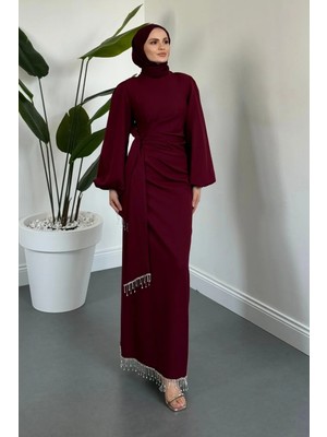 Merven Akyüz Carmielle Kemeri ve Alt Kısmı Taşlı Abiye Mürdüm