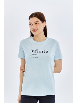 Trender O Yaka Relaxed Fit Kadın T-Shirt Infinite Buz Mavi