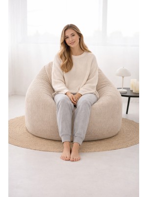 Kadife Fitilli Armut Koltuk Puf – Konforlu Büyük Boy Oturma Pufu