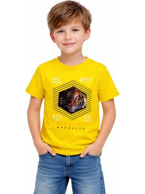 Tanem Erkek Çocuk Kaplan Desenli Şekil Değiştiren Sarı Renk Tişört