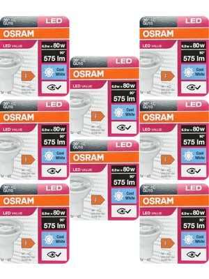Avarson (8 Adet) Ledvance 6,9W GÜNIŞIĞI-ILIK Beyaz (4000K) GU10 Duylu LED Spot Ampul