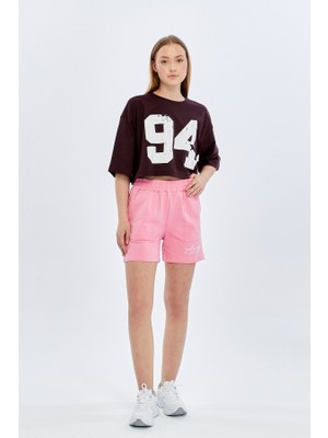 Trender Energy Baskılı Kadın Penye Şort Good Şeker Pembe