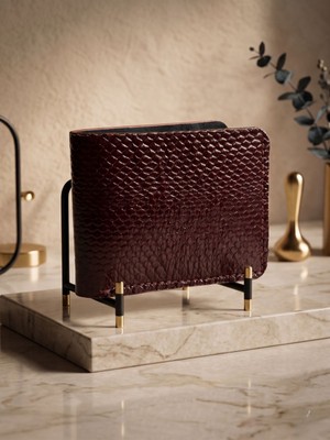 Luna Luster Hakiki Deri Bordo Yılan Derisi Lüks Seri Bifold Erkek Cüzdan