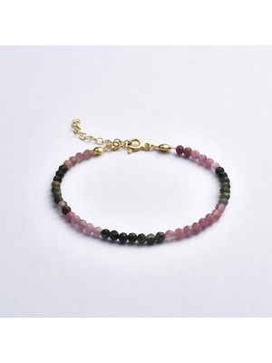 Nox Jewelry 14 Ayar Altın Kaplama Gümüş Doğal Multi Turmalin Taşlı Fasetli Bileklik - BGS00118