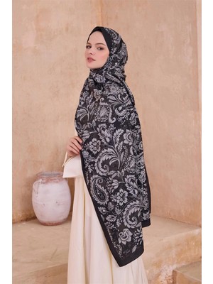 Belli Fresh Çiçek Desen Siyah Gri Modal Şal 4 - 25