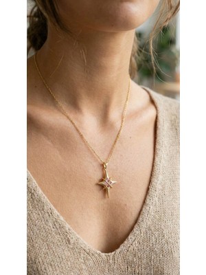 İsingir Shopping Çelik Gold Renk Zirkon Taşlı Kutup Yıldızı Model Kadın Kolye