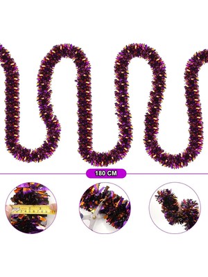 İsingir Shopping Mor Turuncu Renk 4 cm Genişlik Garland Çift Renk Süs 180 cm