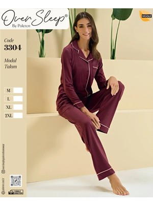 Sleep Poleren Bordo Modal Düğ. Pijama Takım