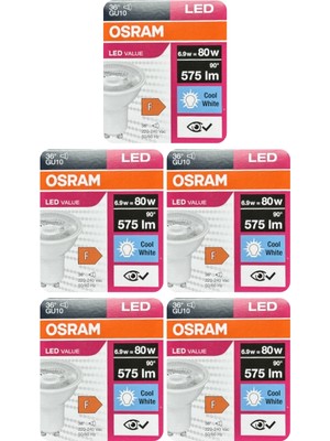 Avarson (5 Adet) Ledvance 6,9W GÜNIŞIĞI-ILIK Beyaz (4000K) GU10 Duylu LED Spot Ampul