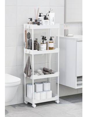 Orlea Beyaz 4 Katlı Tekerlekli Düzenleyici Mutfak ve Banyo Rafı Vesken