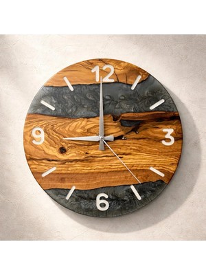 Lesawood Epoksi Zeytin Ağacı Duvar Saati – 40 cm El Yapımı Doğal Ahşap Saat