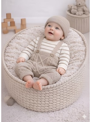 Mihrumay Bebek ve Çocuk Triko Kazak Bere Salopet 3'lü Takım