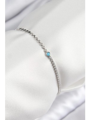 İsingir Shopping Pirinç Zirkon Taşlı Boncuk Model Ezme Zincir Gümüş Renk Kadın Bileklik