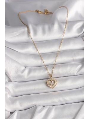 İsingir Shopping Çelik Gold Renk Zincir Zirkon Taşlı Model Kadın Kolye