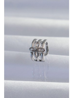 İsingir Shopping Pirinç Gümüş Renk Yonca Earcuff Küpe