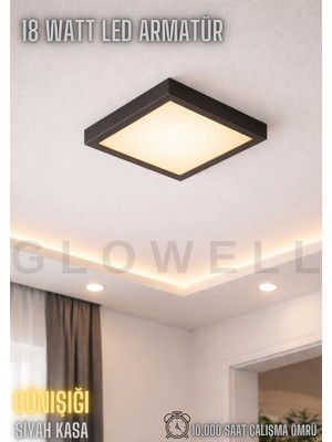PremiumPort 20X20 cm 18W Siyah Metal Kasa LED Panel, Kolay Montaj, Güçlü Günışığı Lümen