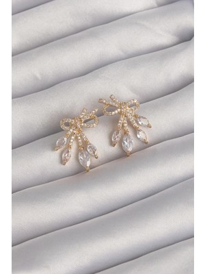 İsingir Shopping Pirinç Gold Renk Zirkon Taşlı Fiyonk Küpe