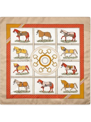 Nergis Collection Vizon & Turuncu Desenli 70X70 Fular – Şık Büyük Boy Kadın Boyun Fuları