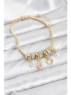 İsingir Shopping Pirinç Gold Renk Kutup Yıldızı Charmlı Kadın Bileklik