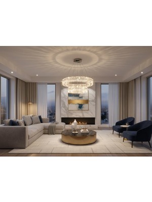 Elizim Home Lighting Elmas 2 Katlı Kristal Taşlı Ledli Avize
