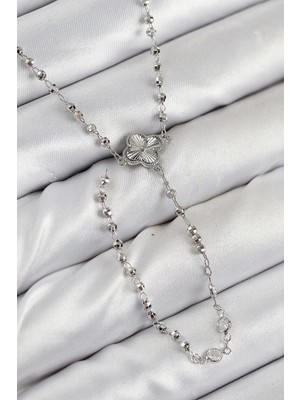 İsingir Shopping Pirinç Zirkon Taşlı Yonca Model Gümüş Renk Kadın Y Kolye