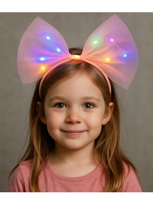 İsingir Shopping Rengarenk LED Işıklı Fiyonk Şekilli Tül Parti Tacı Pembe Renk 25X25 cm