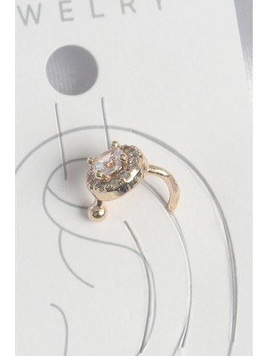 İsingir Shopping Pirinç Gold Renk Zirkon Taşlı Kadın Kıkırdak Küpe
