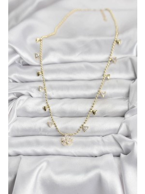 İsingir Shopping Pirinç Gold Renk Zirkon Taşlı Çiçek Model Kadın Kolye