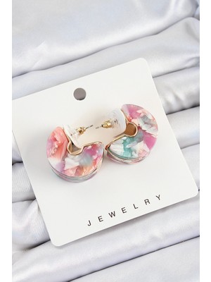 İsingir Shopping Pirinç Mermer Desenli Yarım Halka Model Gold Renk Kadın Küpe