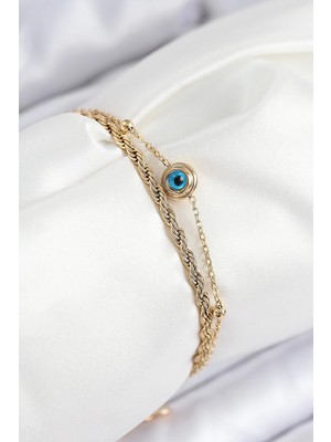İsingir Shopping Çelik Nazar Boncuk Model Burgu Zincir Gold Renk Kadın Bileklik