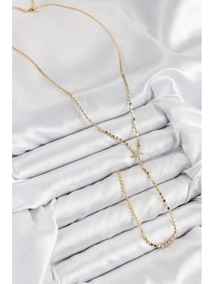 İsingir Shopping Pirinç Zirkon Taşlı Ezme Zincirli Deniz Yıldızı Model Gold Renk Y Kolye